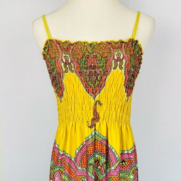 ISABELLA RODRIGUEZ Yellow Paisley Boho Print Maxi Dress - Picture 8 of 10